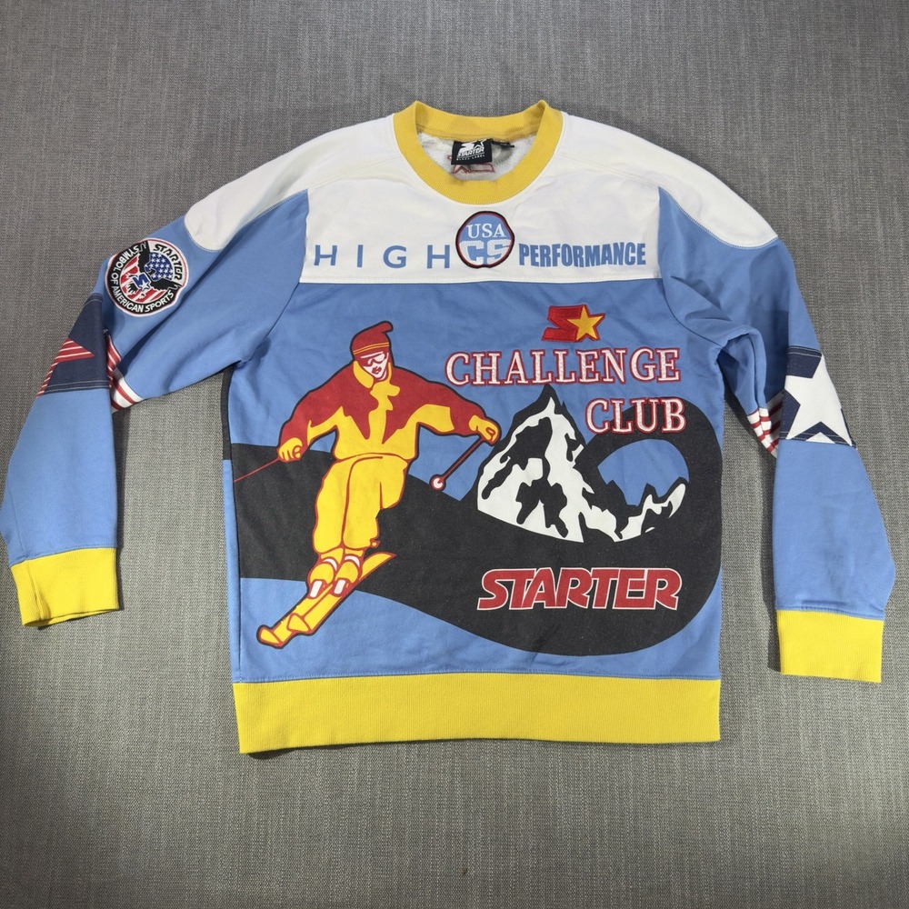 Starter Sweatshirt Mens Large Ski Challenge Club Fleece Crewneck Pullover
